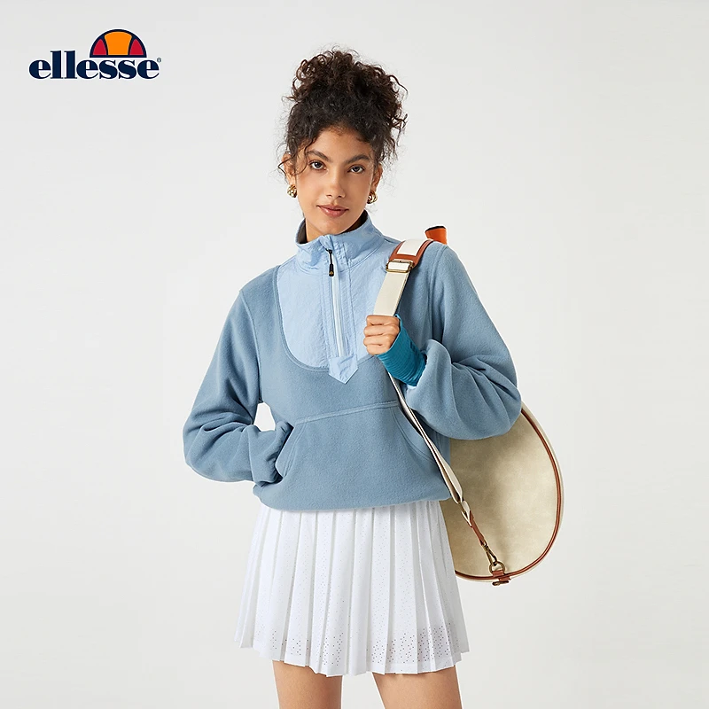 Ellesse摇粒绒立领半拉链卫衣女25秋冬新款运动时尚针织套头衫