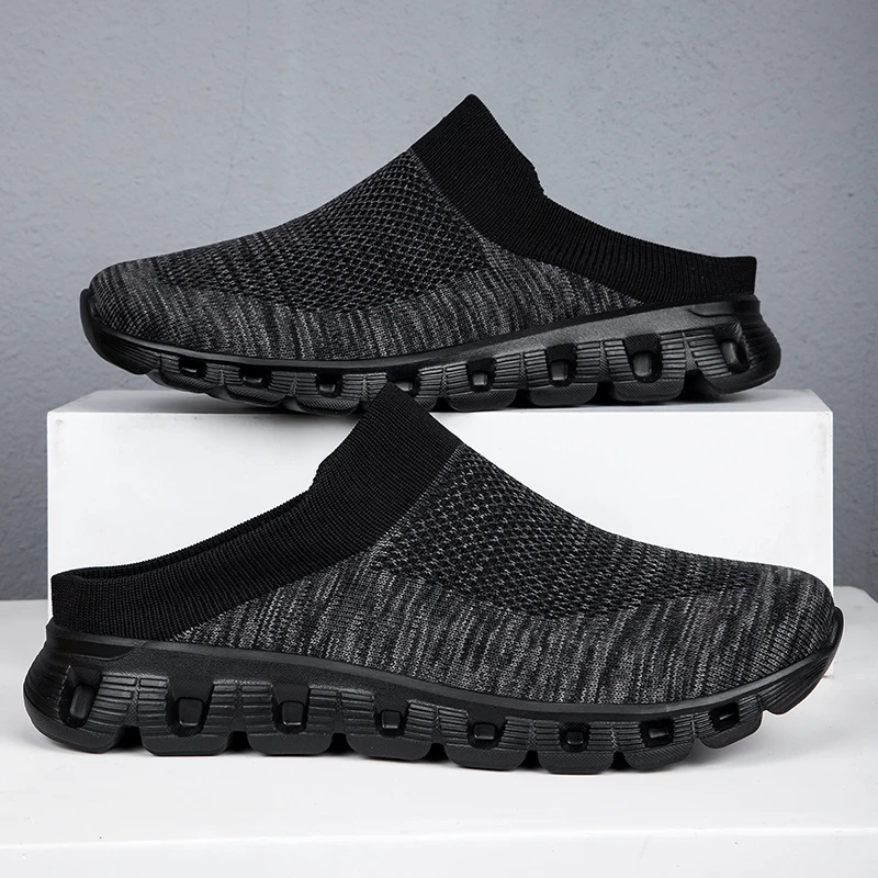 笑踏大码鞋包头男鞋夏季透气运动休闲鞋网面一脚蹬无后跟半拖鞋女