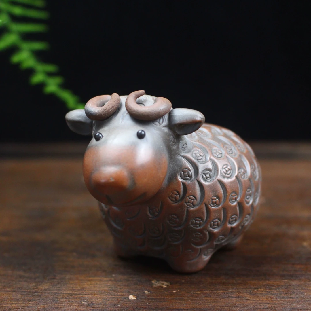 钦州坭兴陶茶宠羊摆件精品茶桌茶台装饰茶具配件可淋养绵羊茶文玩