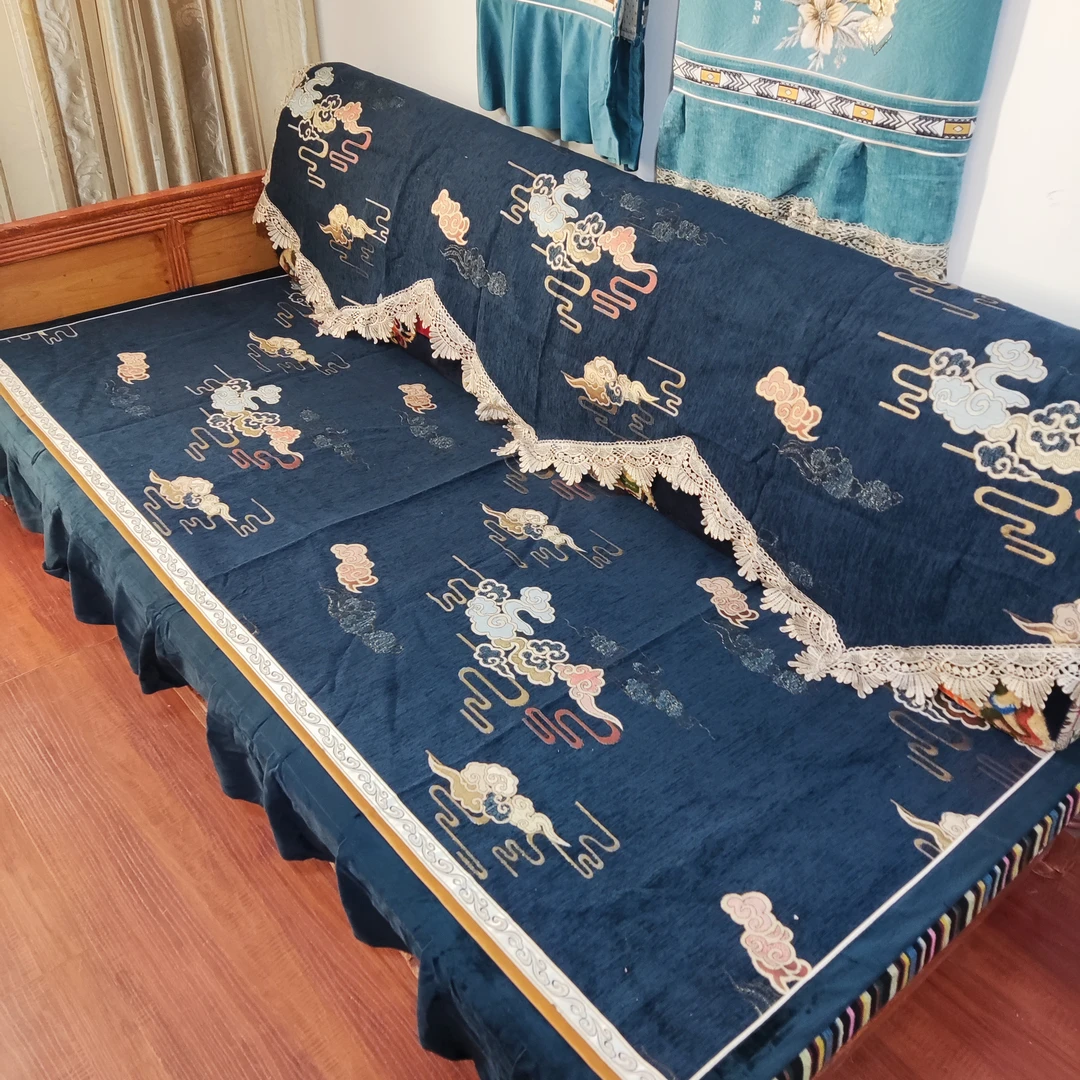 {西藏包邮}祥云 藏式床坐垫靠背 藏式沙发垫雪尼尔绣花手包边防滑