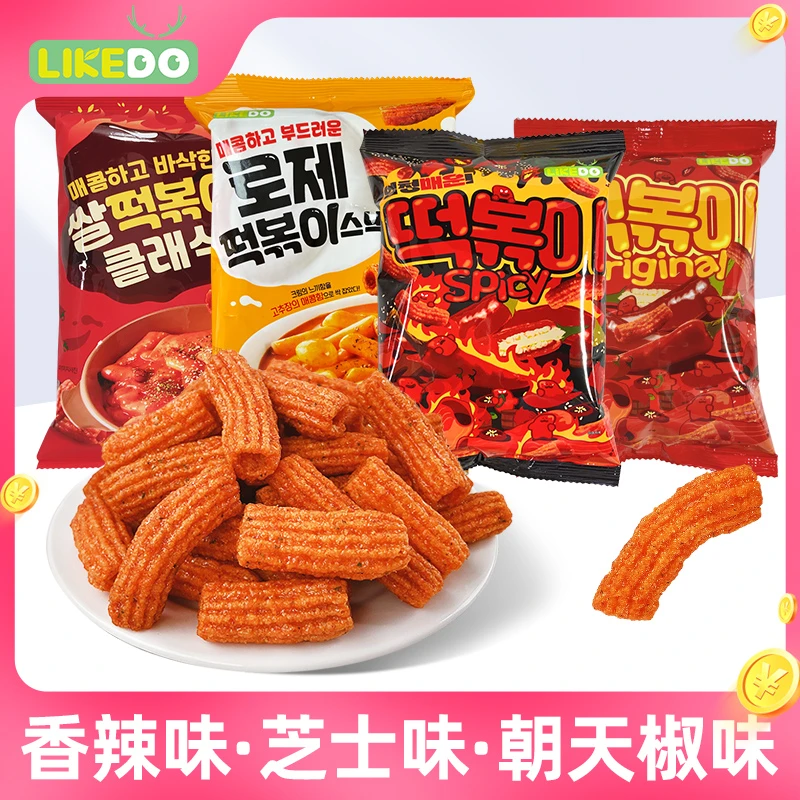 涞可香辣味香甜味芝士味年糕条休闲办公膨化小零食品韩国进口香脆