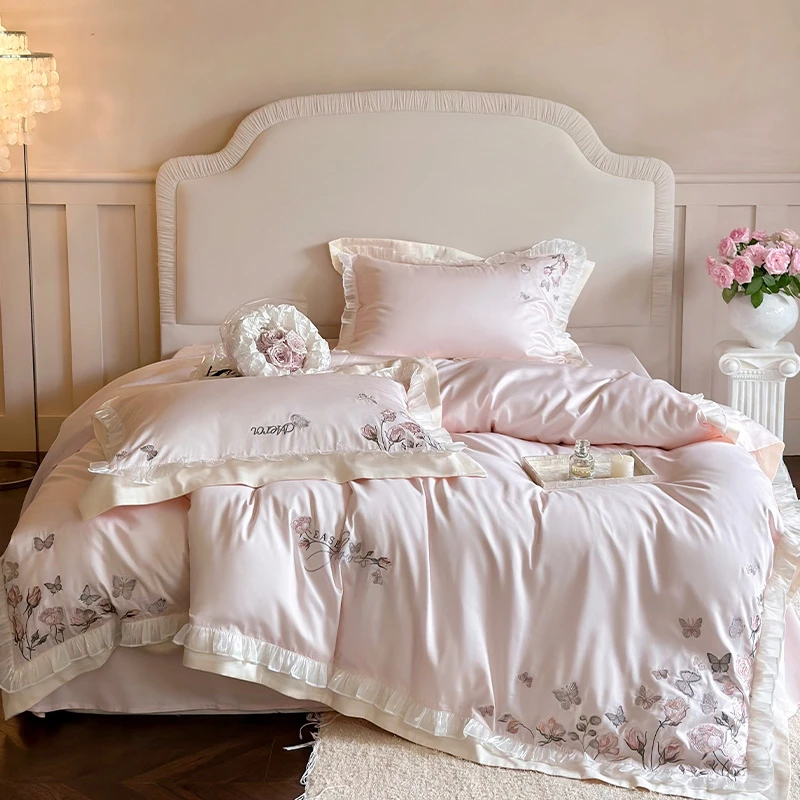 皇后娘娘  韩式蕾丝花边全棉四件套公主风精致刺绣花纯棉传单被套