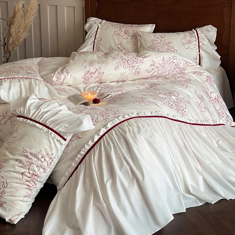 皇后娘娘法式长绒棉全棉磨毛四件套高档数码印花纯棉加厚保暖床品