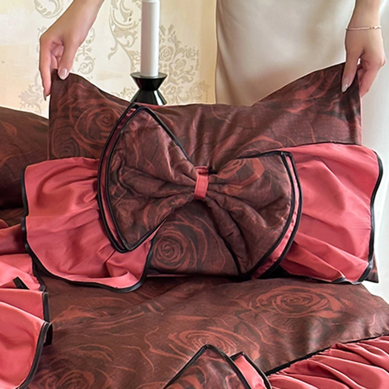 皇后娘娘长绒棉全棉蝴蝶结抱枕玫瑰印花女生沙发客厅办公室午睡枕