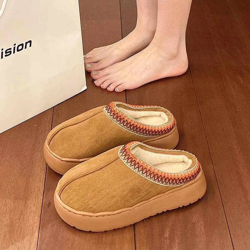 可外穿棉拖鞋女士雪地靴新款秋冬季加绒保暖踩屎感包头半拖毛毛鞋