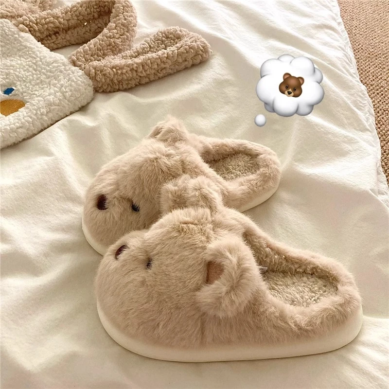 乖巧懂事~！可爱小熊ins包头棉拖鞋女居家保暖加绒冬季毛毛拖鞋潮