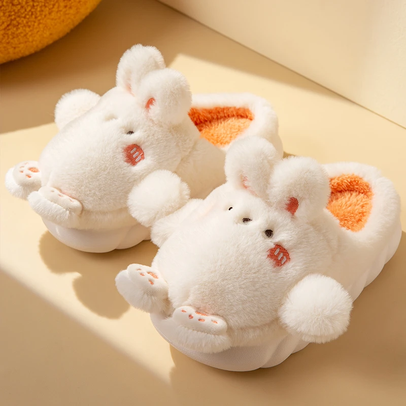 冬季儿童厚底棉拖鞋家居可爱萌萌兔室内防滑保暖毛绒儿童拖鞋
