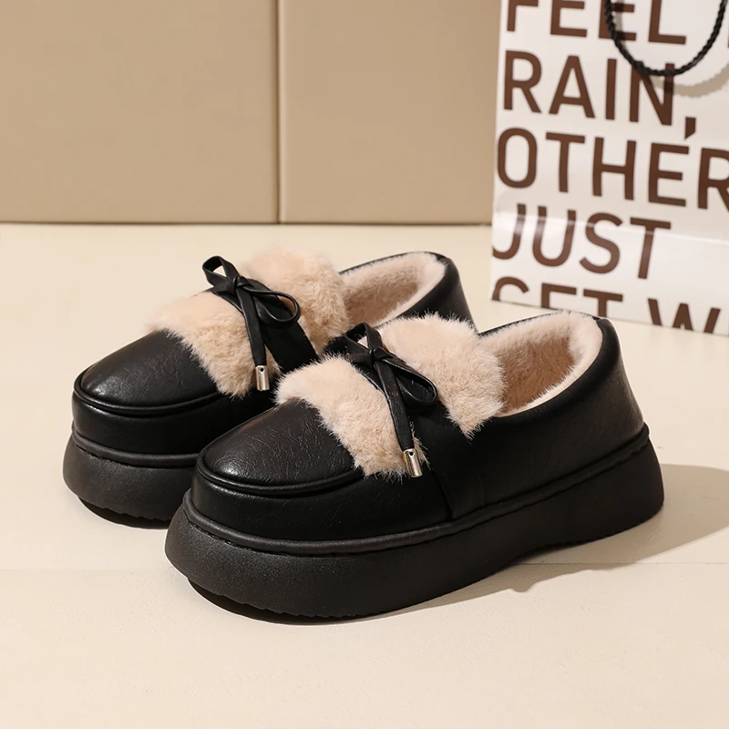 网红ins时尚百搭外穿棉拖鞋女蝴蝶结复古毛绒绒拖鞋冬季保暖轻便