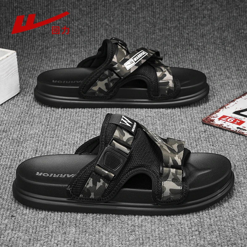 回力男秋季软底外穿百搭网红踩屎感防滑室外海边沙滩运动一字拖鞋