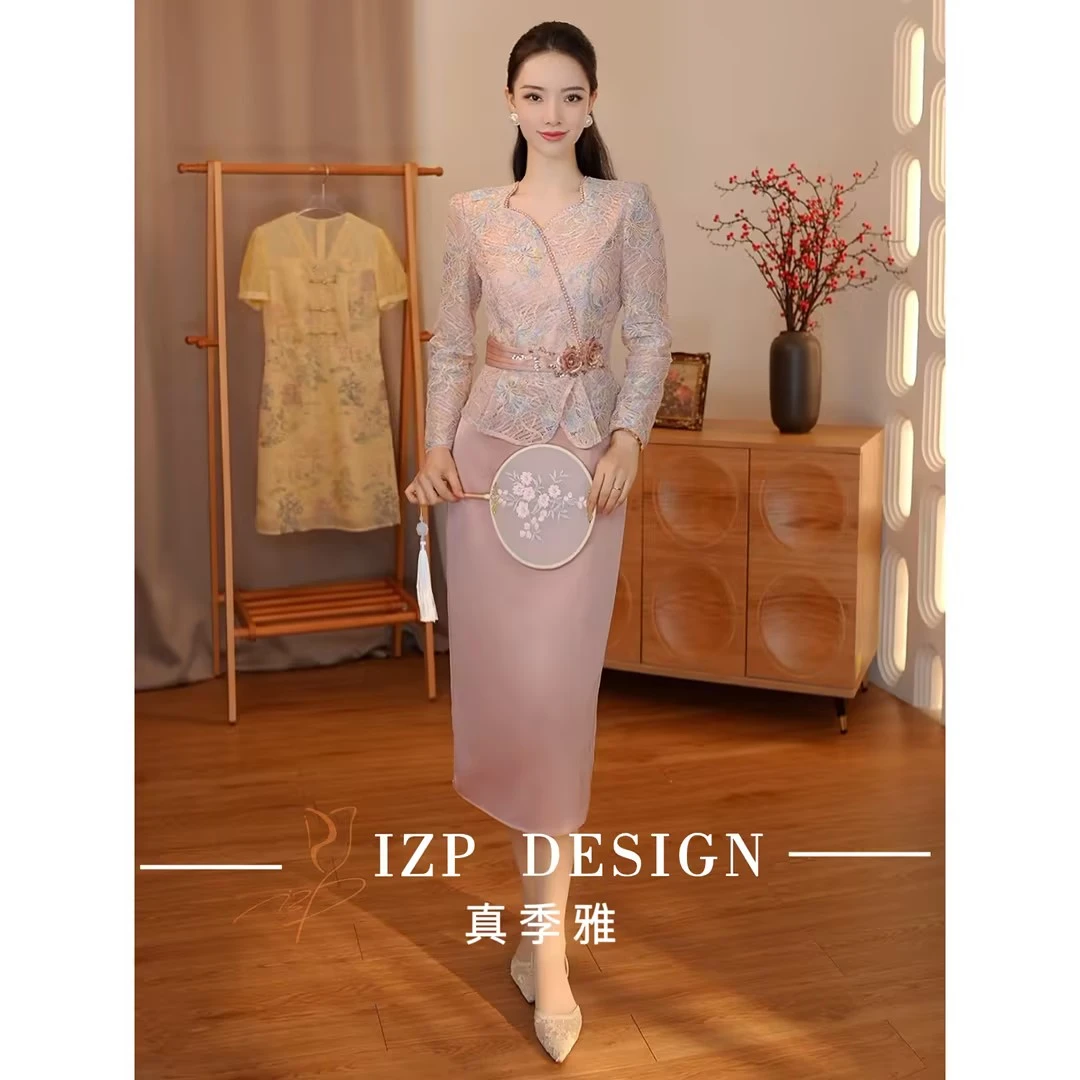 IZP【现货】国风温柔知性优雅收腰显瘦复古连衣裙秋季 PW73461