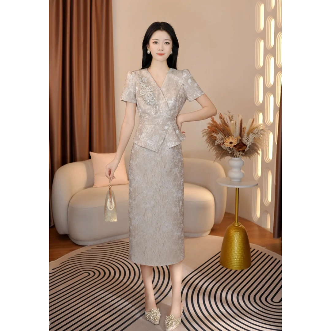 现货【锦心似玉】 IZP新中式气质端庄收腰显瘦高贵连衣裙 PO73186