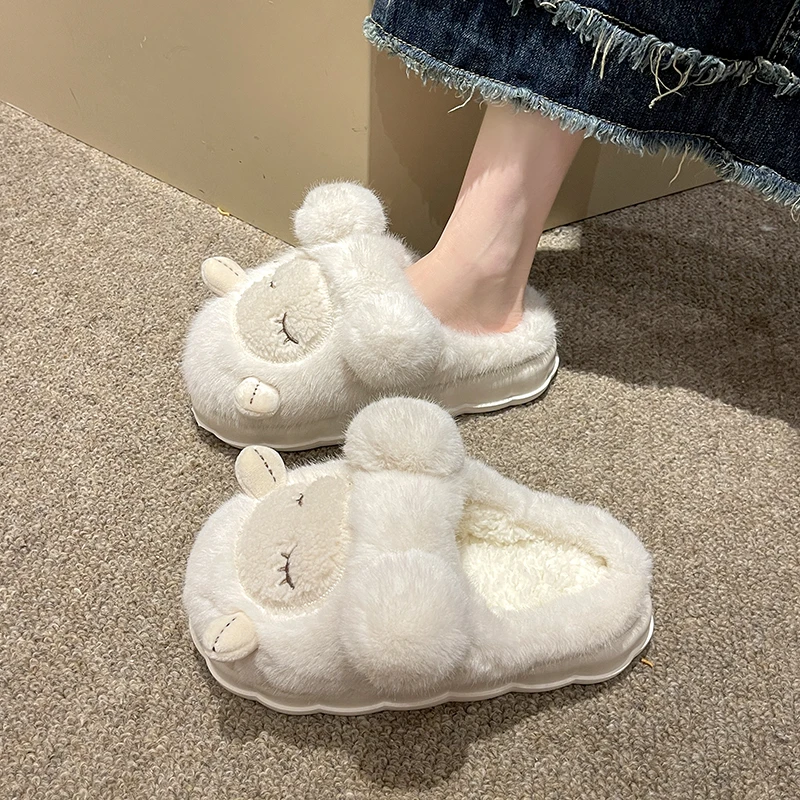 卡通可爱棉拖鞋女冬季外穿ins潮保暖毛毛拖鞋居家防滑软底棉拖鞋