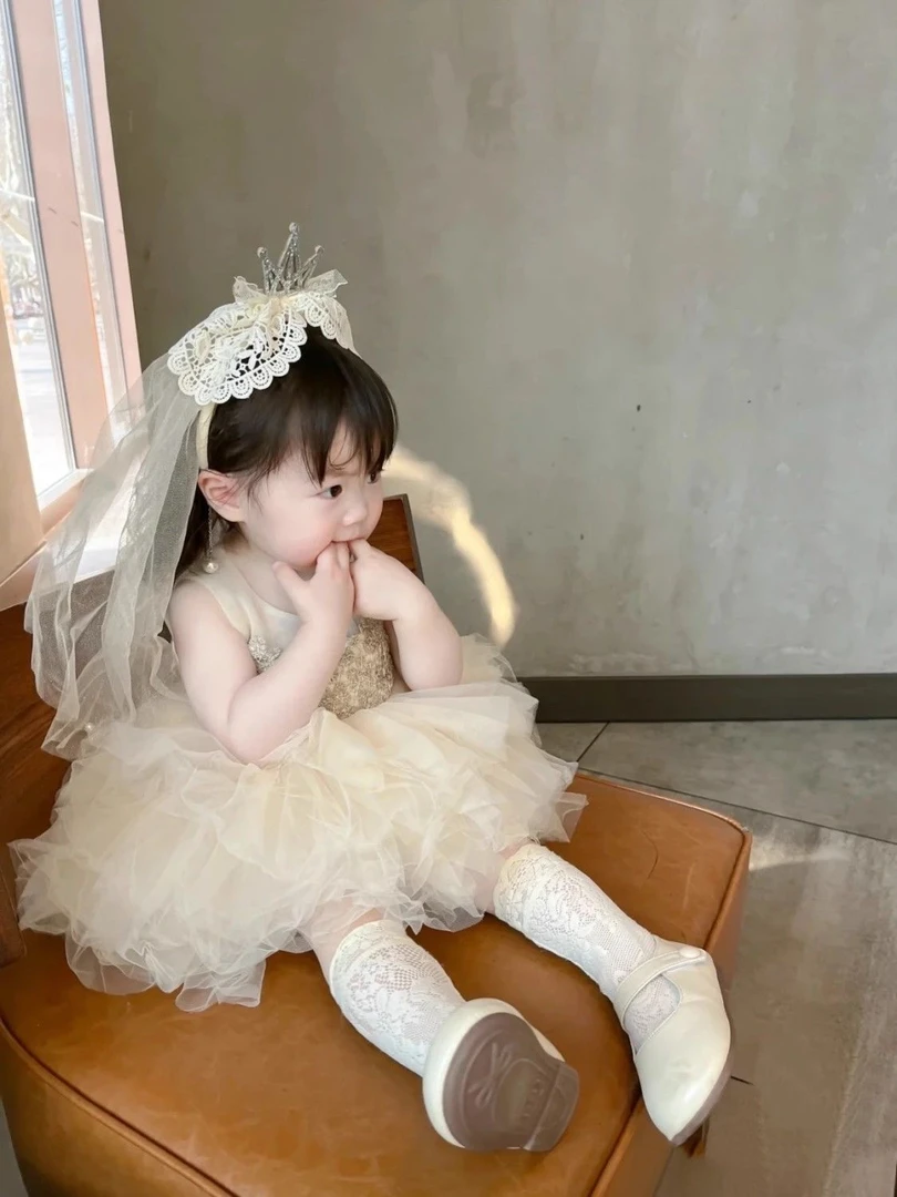皇冠头饰儿童头纱生日发箍女孩公主配饰女童头箍仙美网纱拍照周岁
