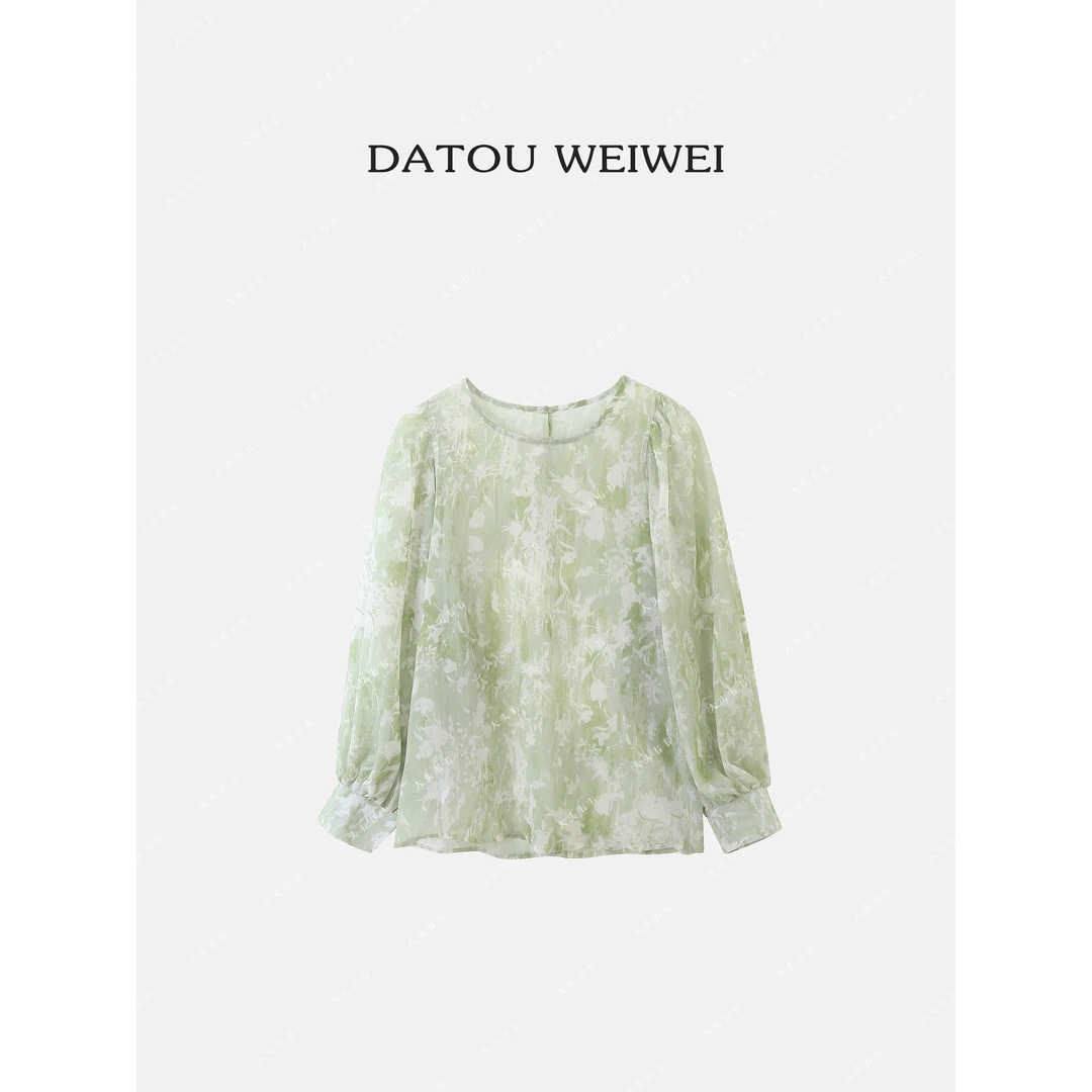 吉米原创-雪纺长袖减龄圆领印花衬衫女248203