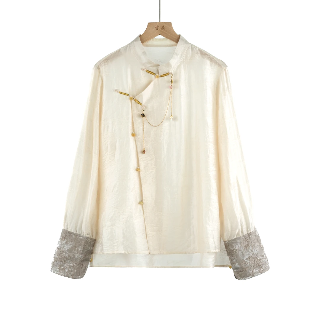 吉米原创-新中式轻奢手工饶昏提花衬衫253210