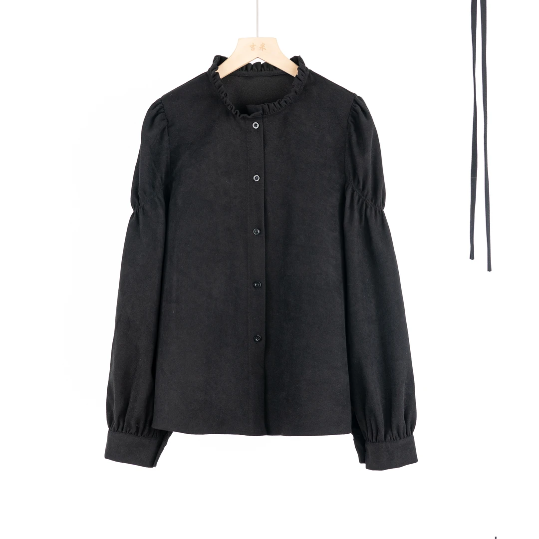 吉米原创-秋季花边百搭系带显瘦衬衫46653衣长62胸围102