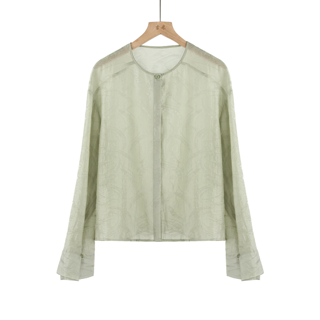吉米原创-薄荷曼波凉感冰丝百搭衬衫241200