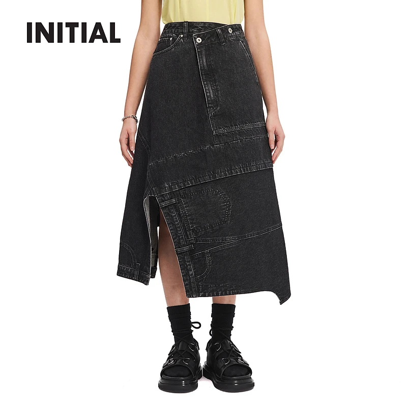 【复古牛仔】INITIAL24春夏新款解构风牛仔半身裙女24UKTFMCDM208