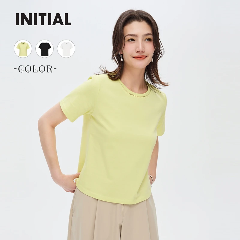 【商场同款】INITIAL24夏季新款纯色圆领打底T恤女24UTTFLMXX279