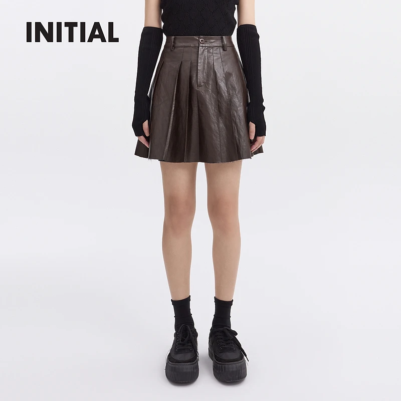INITIAL24秋季新款机能风皮革压纹防走光百褶裙女24FKTFOCXX728