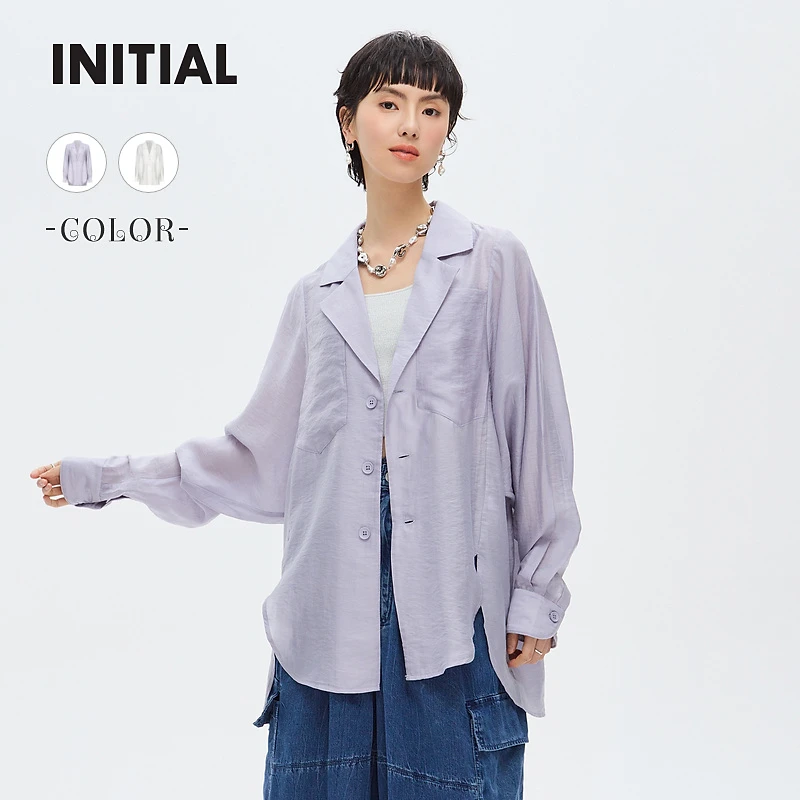【商场同款】INITIAL24春夏新款西装领蝙蝠袖衬衫女24UITFMCVV803