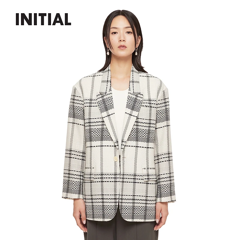 【商场同款】INITIAL24春季新款不规则格纹西装女24SMMFPMXX089