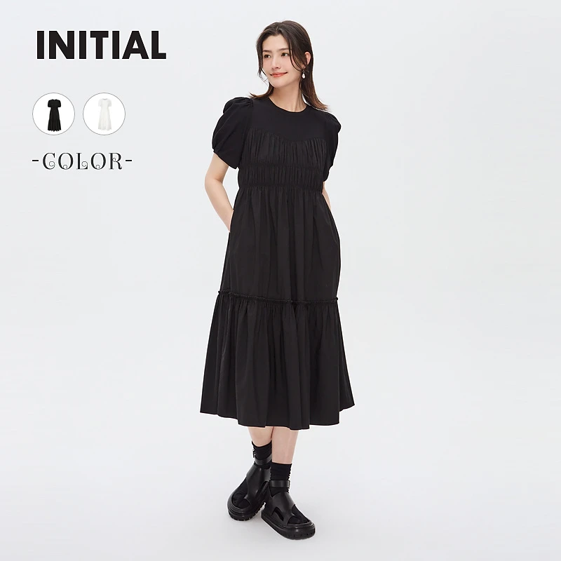 【商场同款】INITIAL24春夏新款百褶蛋糕休闲连衣裙女24UDNFMCVV829