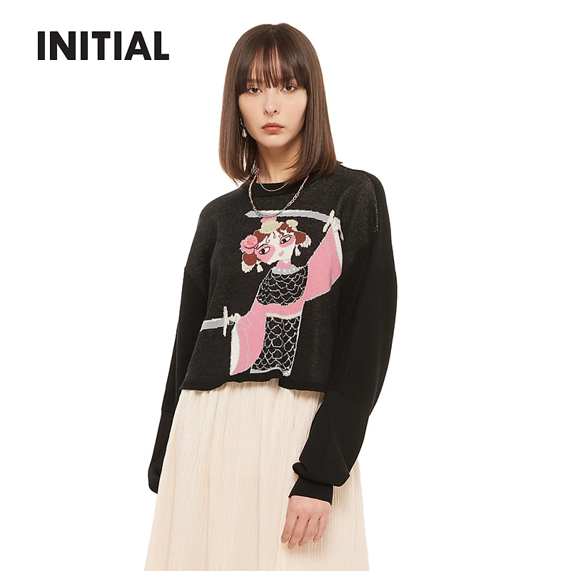 【嘻哈京剧】INITIAL24春季新款提花套头针织毛衣女24SOTFMCVV509