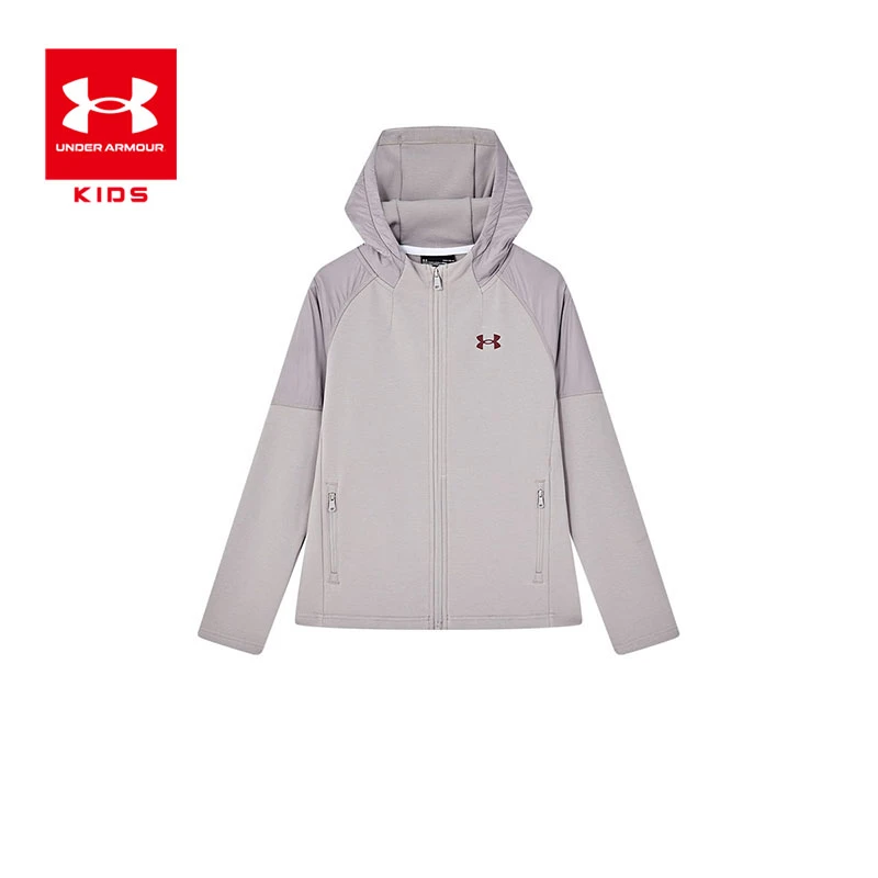 安德玛童装男女童春秋加厚保暖连帽针织外套长袖休闲运动服防风