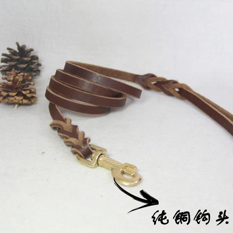 一拖二牛皮绳格力灵缇惠比特金毛马犬德牧头层牛皮牵引绳牵引带