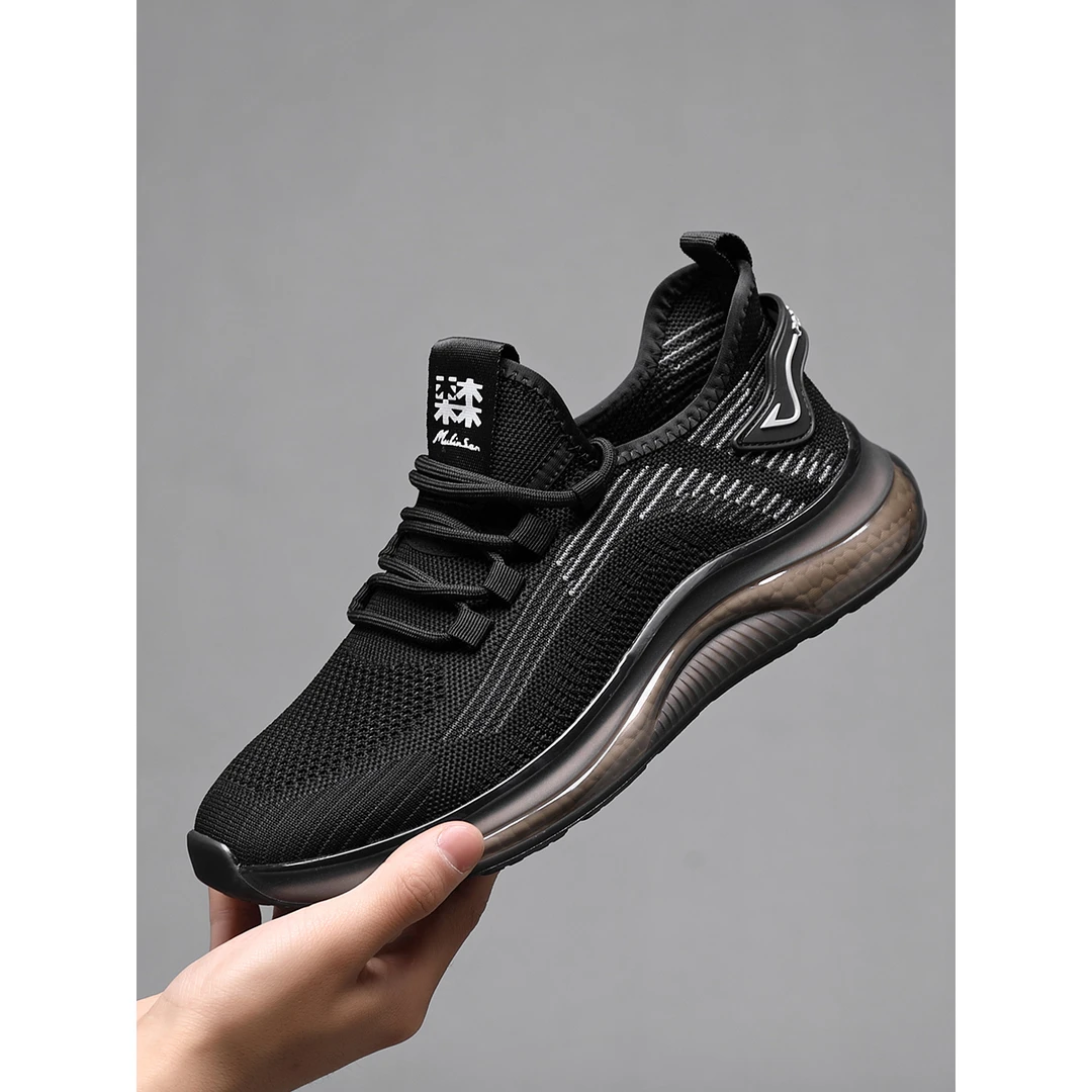 木林森飞织运动男鞋百搭潮鞋跑步网眼轻便防滑通勤男士跑步鞋流行