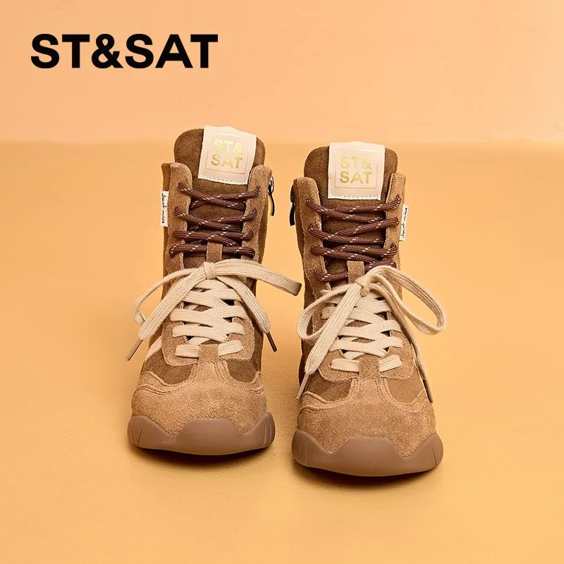 星期六高帮德训鞋女2025冬季新款加绒加厚防滑耐磨马丁短靴雪地靴