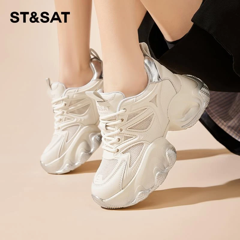 星期六厚底网面透气老爹鞋女款2025春季新款增高ins潮休闲运动鞋