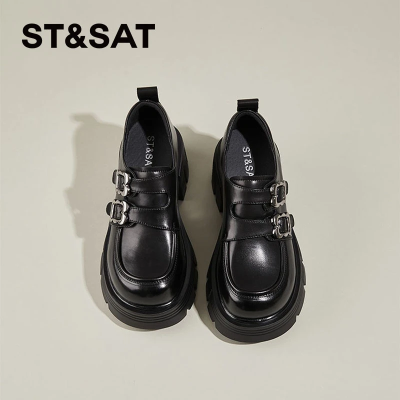 星期六黑色厚底小皮鞋女2025新款爆款增高乐福鞋女英伦风百搭单鞋