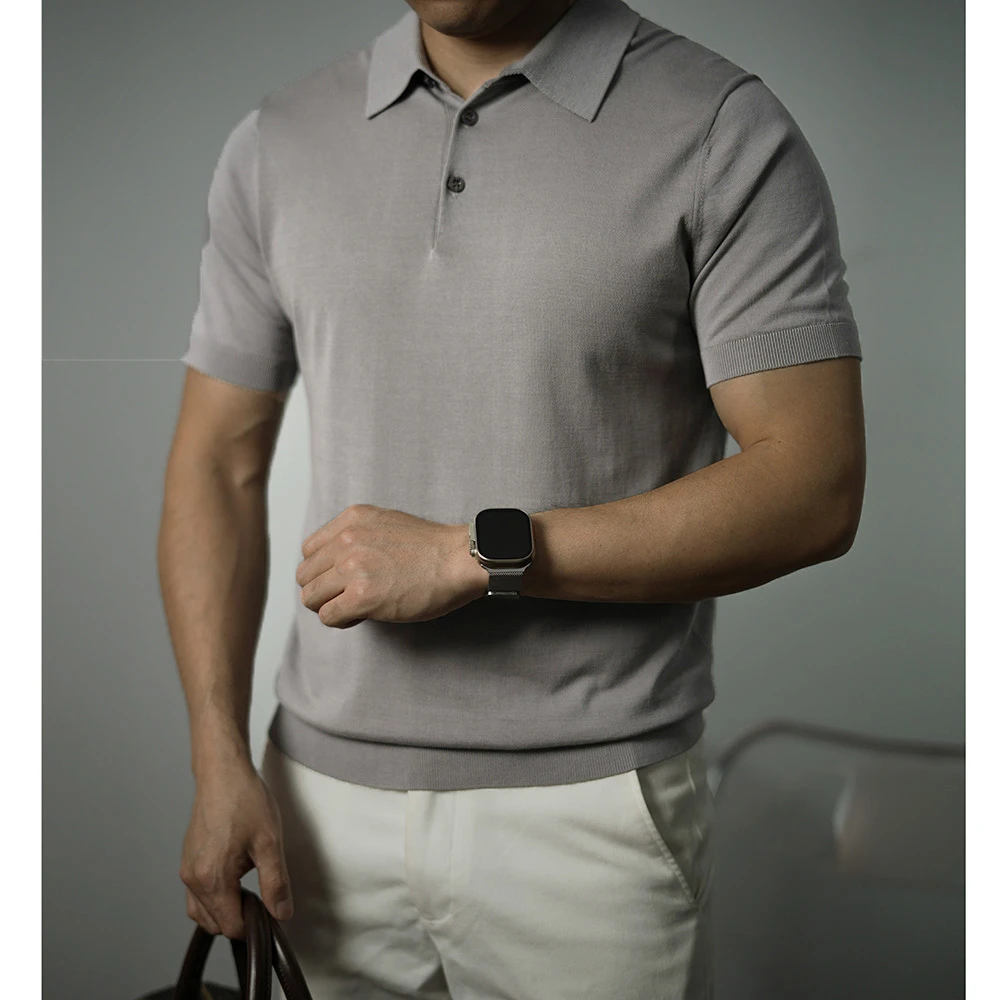 【桑蚕丝针织T恤】男士夏季高品质POLO衫短袖时尚简约休闲半袖纯色