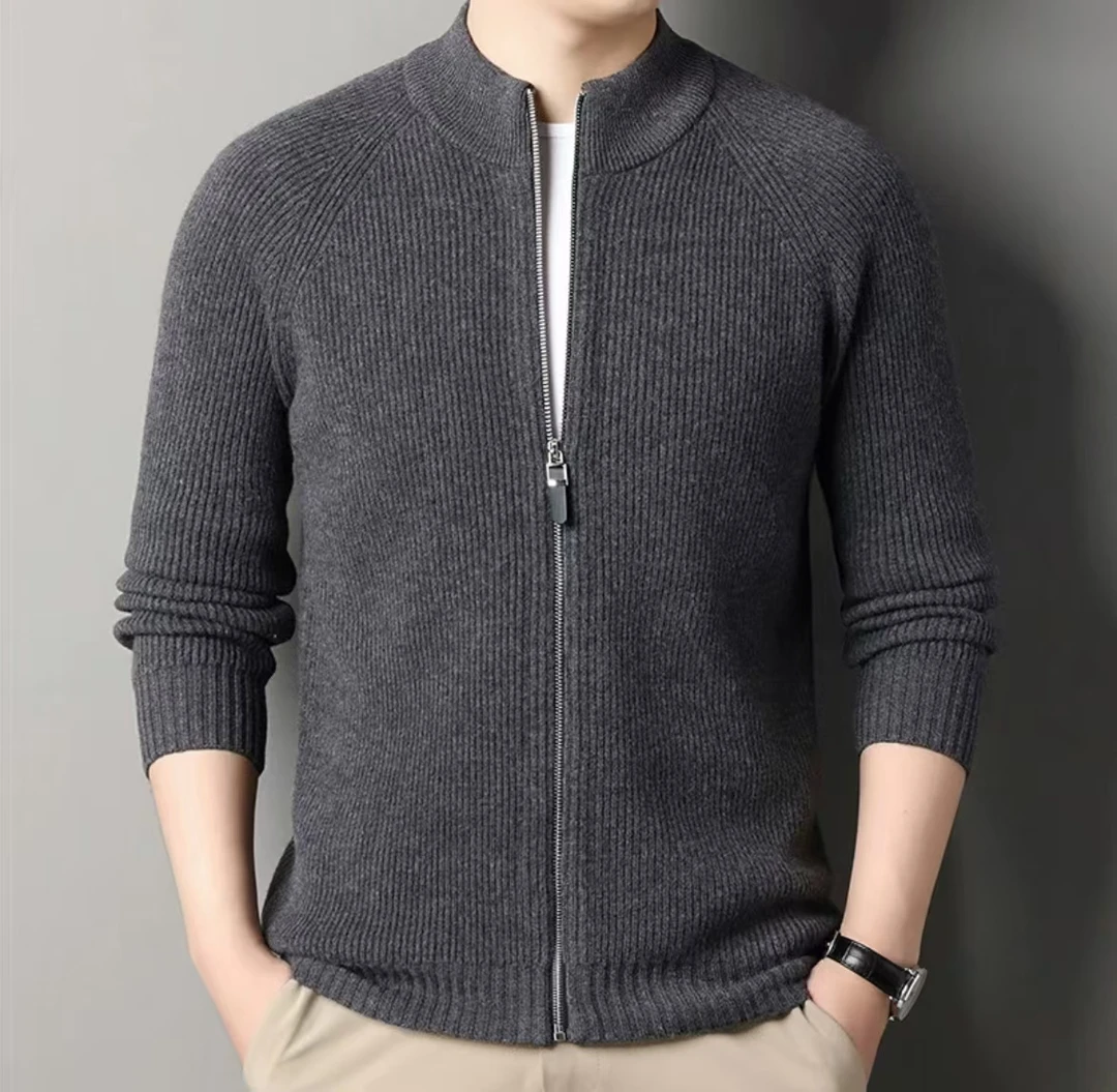 百分百全羊毛半高领全拉链针织开衫外套男羊毛开衫高级感秋冬厚