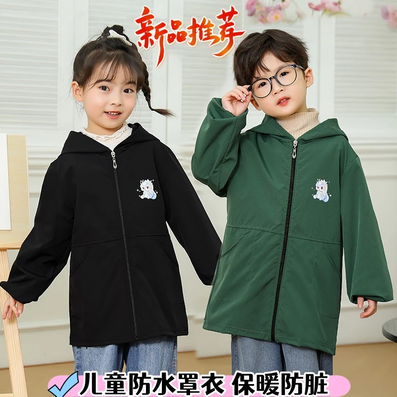 新款儿童防脏画画女童吃饭护衣儿童罩衣防水大童围兜洋气防脏罩衣