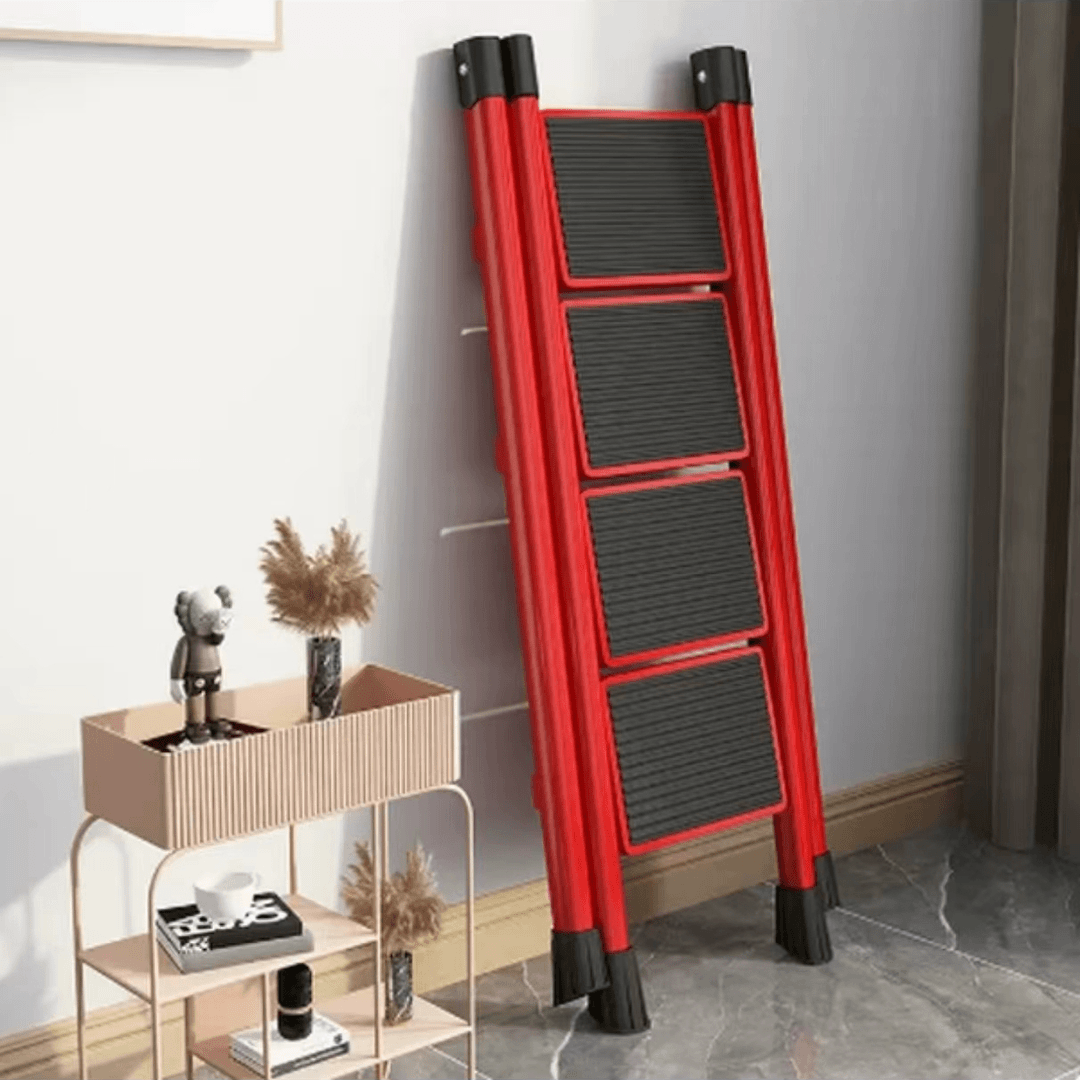 家用多功能折叠梯子加宽加厚防滑全身碳钢登高置物两用四步梯平头