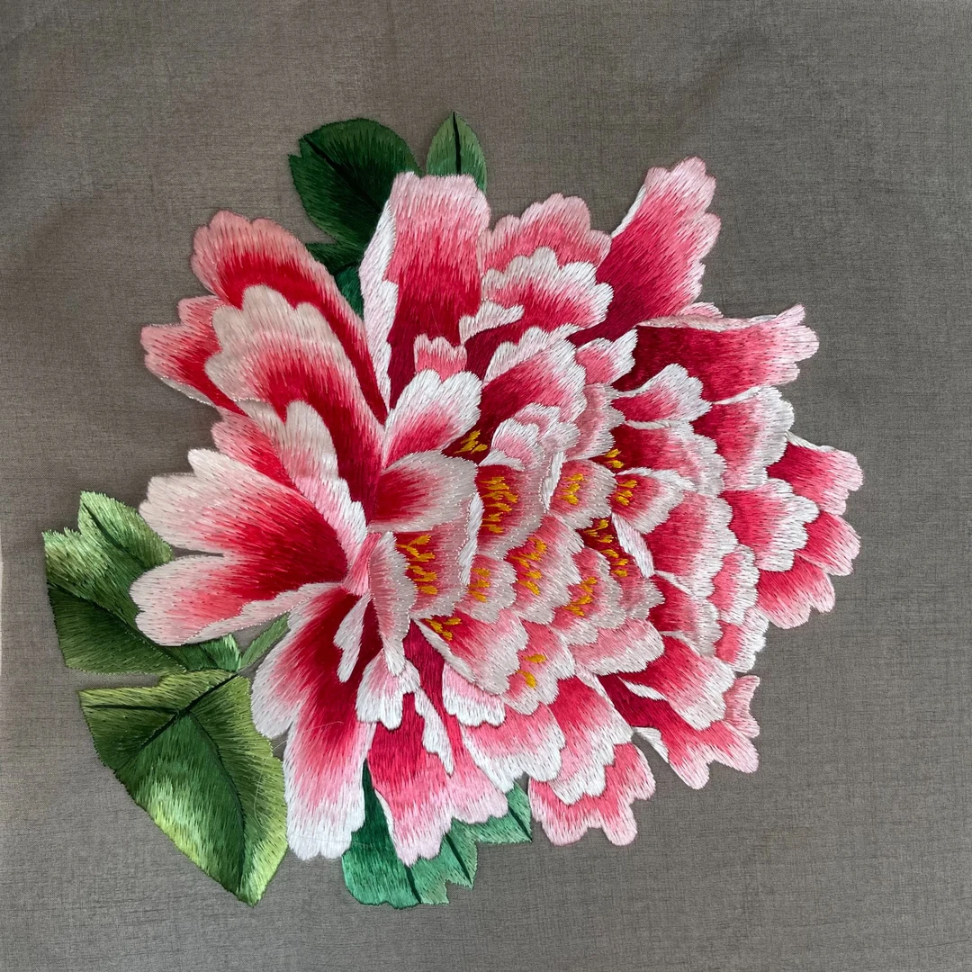 【牡丹花系列20cm】真丝底纯手工苏绣 双面绣 绣片刺绣DIY团扇挂画