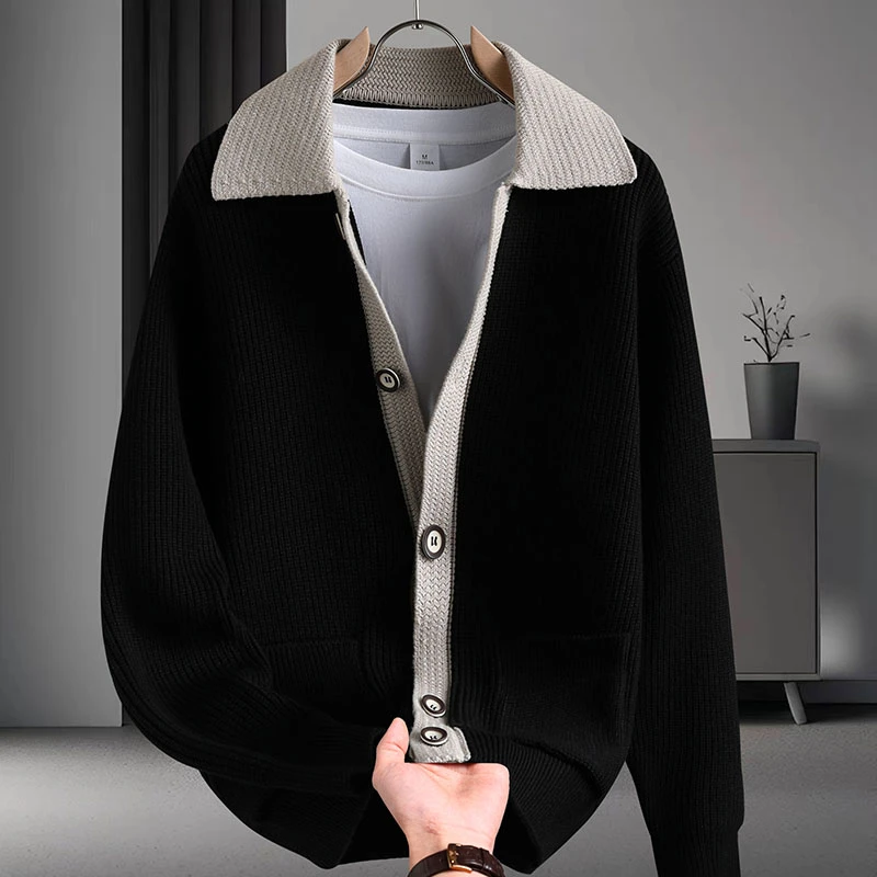 秋冬季韩版针织衫开衫外套男士休闲毛衣重磅高档慵懒风男装潮流帅