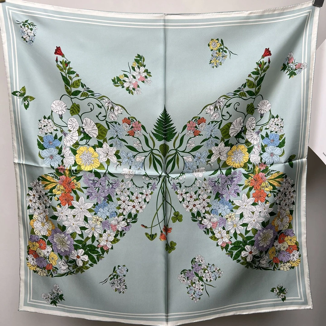 100%桑蚕丝70方双面花色斜纹方巾时尚气质优雅大方欧美女士丝巾