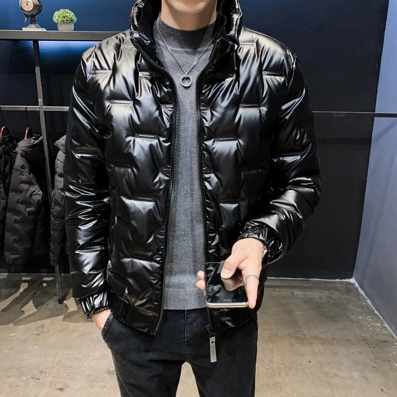 亮面轻薄羽绒棉服短款冬季新款韩版潮流加厚保暖立领男士外套潮款
