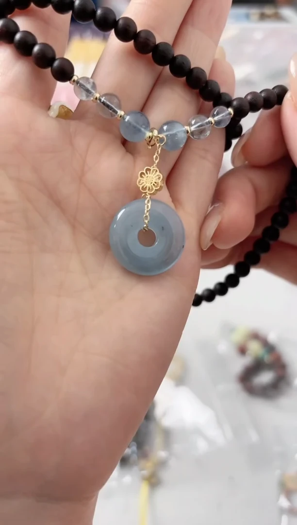 【闪购商品】降真香手串未镶嵌DIY海蓝宝平安扣毛衣链