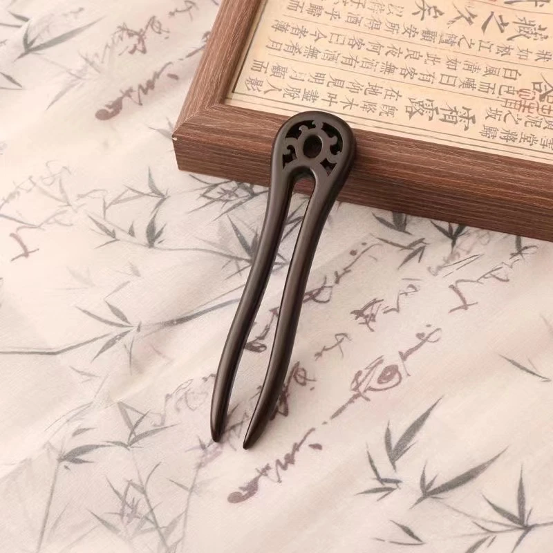 紫光檀黑檀轮周款12cm双排发簪新中式高级感复古汉服男女簪子