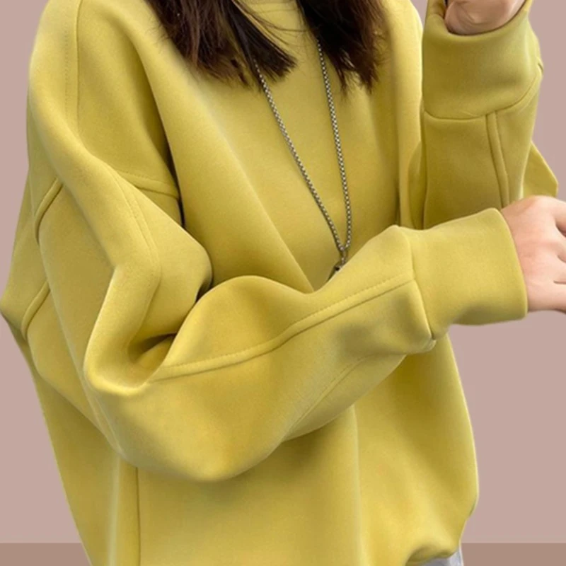 棉质圆领卫衣女秋冬2025新款加绒加厚宽松套头慵懒风冬季ins潮