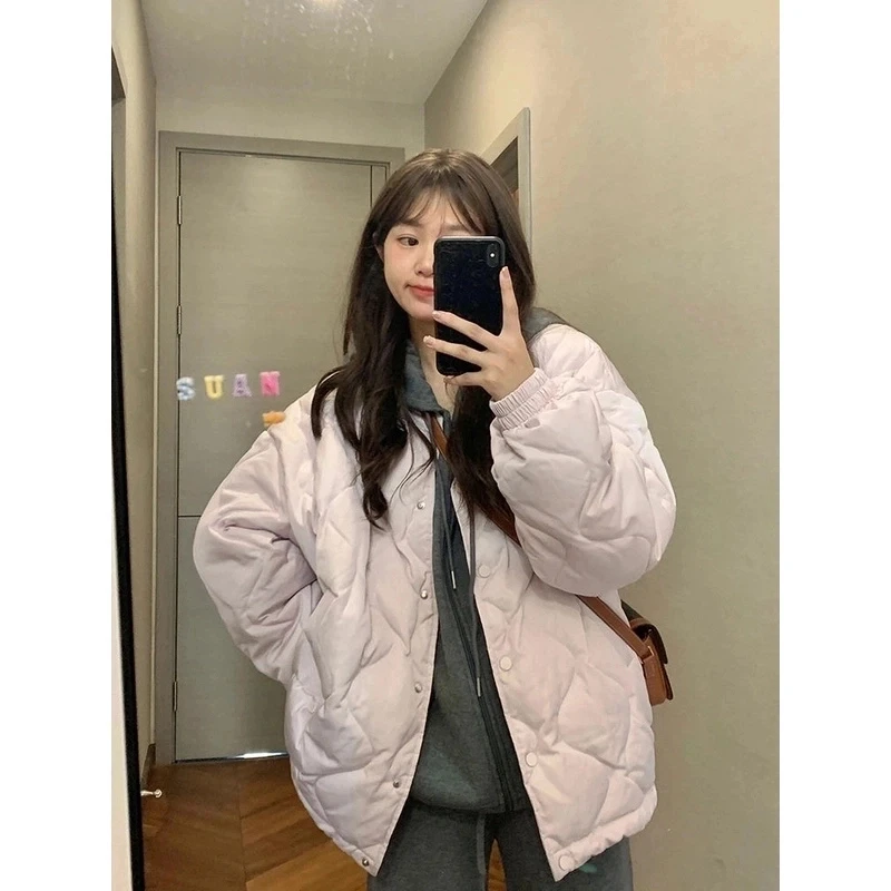 冬季短款学生菱格棉服女2024年新款加厚保暖宽松百搭韩版棉衣外套