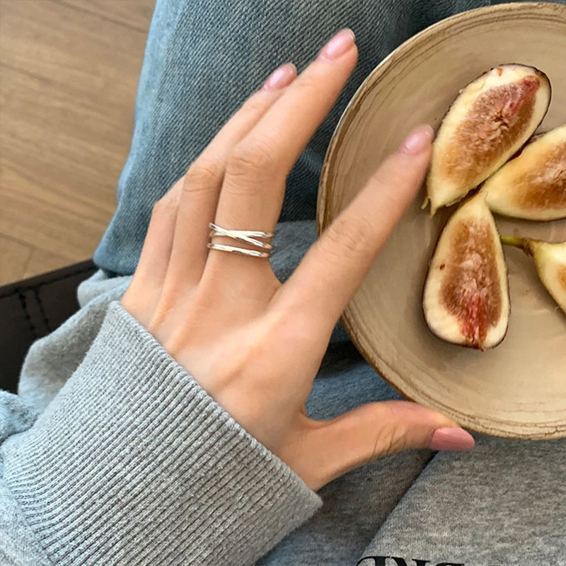 铜合金戒指 简约小众设计感交叉戒指女时尚个性可调节食指戒