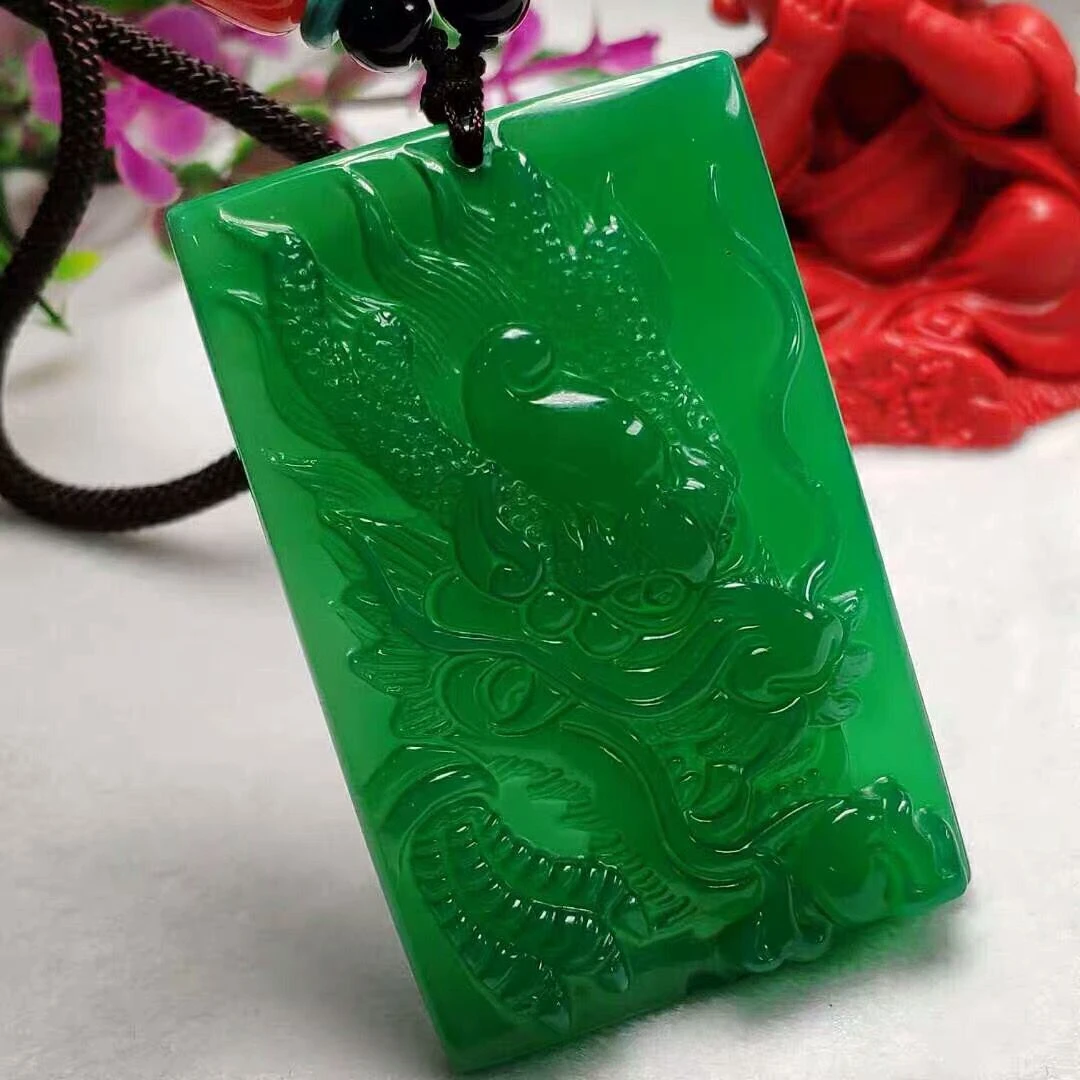 非金属吊坠 龙牌吊坠精美玉牌大气百搭绿色生肖属相项链时尚男士