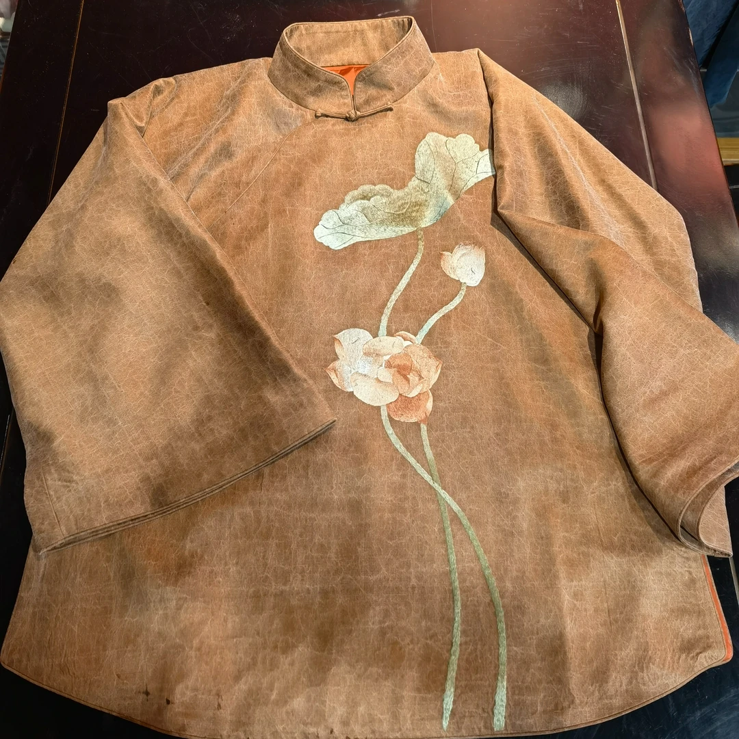 香云纱手绣荷花小袄