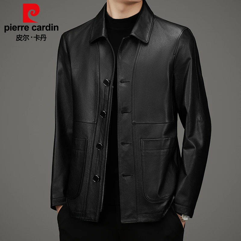 【头层牛皮版型挺括耐造耐磨】皮尔卡丹翻领男士真皮皮衣58001H